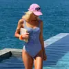 2027 Nuevo Estilo Coreano Traje de Baño de una Pieza Cuadrado Azul y Blanco a Cuadros Fruncido para Mujer, Conjunto de Traje de Baño para Resort de Aguas Termales, Más Vendido