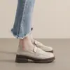 Mocasines de cuero genuino con suela gruesa para mujer, nuevos zapatos pequeños de cuero vintage 2026, zapatos de mujer sin cordones con tacón grueso y suela blanda