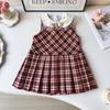 Meninas coreano faculdade estilo colete saia primavera e outono novo elegante moda xadrez vestido sem mangas ACB108