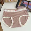 Ropa interior para mujer A244, 10A, Algodón Puro, Entrepierna Antibacteriana, Encaje Ondulado, Moño Rojo Pequeño, Cintura Media, Braguitas Triángulo para Niñas