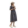 Vestido Curto de Manga Curta Xadrez Cinturado com Cadarço Estilo Artista Novo Verão 2024 Feminino Solto Plus Size Emagrecedor Midi