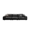 Nuevo Modelo de Sofá de Cuero Negro, Minimalista Italiano Moderno Simple Sala de Estar Cuero Genuino Forma de Bloque Fila Recta Sofá de Látex