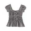 Ins Transfronterizo Europa 2026 Nuevo Estilo Moda Temperamento Femenino Venta al por Mayor Cuadros Lazo Encaje Blusa Camisa Top