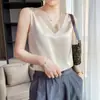 Camiseta Regata de Malha Patchwork com Decote V de Primavera Transfronteiriça Ombro Largo Camisola Top Base Feminino Seda Gelada