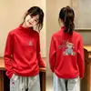 Camiseta Infantil de Manga Longa Escovada 2026 Novo Estilo Meninas Quente Casual Camada Base Térmica Gola Meio Alta Top