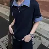 Camisa polo retro americana de dos piezas falsas para hombre, camisa de manga corta estampada estilo universitario de verano, camiseta de corte limpio con hombros normales