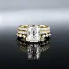 Anel stackable de prata de lei S925 europeu e americano, luxo leve, vintage, com moissanita, conjunto de anéis de casamento moderno e sofisticado para mulheres