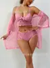 Comércio Exterior Transfronteiriço Novo Estilo Lingerie Sexy para Mulheres, Robe de Renda Plus Size de Verão, Camisola Transparente, Conjunto de Lingerie Sexy de Três Peças