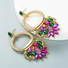 Brincos de Flores de Diamante em Liga de Metal Anel Retrô Transfronteiriço Europeu e Americano Brincos de Moda Exagerados Boêmios para Mulheres