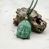 Colar Cabeça de Buda, Pingente de Buda Vairocana, Pingente de Buda Maitreya em Jade Verde Imitação, Corrente Versátil para Suéter, Suprimento para Atração Turística