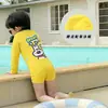 Traje de Banho Infantil Meninos e Meninas Peça Única Manga Longa Dopamina Proteção Solar Verão Fofo Secagem Rápida Roupa de Banho para Crianças Pequenas e Médias Coreano