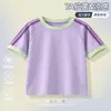 Camiseta de Manga Corta con Puntada de Contraste Mismo Estilo de Marca Grande para Niñas Grado 7A Antibacteriana Tecnología de Sensación Fresca Cómoda Camiseta de Manga Corta Corta Venta Directa de Fábrica