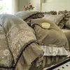 2025 Nuevo Estilo Retro Lino Cáñamo Crudo Encaje Juego de Cuatro Piezas Estilo Encaje Coreano Cama Sábanas de Cama Juego de Tres Piezas Listo para la Venta