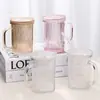 Taza de Vidrio Rayada Estilo Ins con Tapa y Asa Taza con Popote Taza de Vidrio para Beber en Casa de Aspecto Elegante