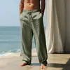 2026 Europeu e Americano Transfronteiriço Amazon Verão Respirável Algodão e Linho Masculino Solto Casual Esportivo Linho Calça Reta