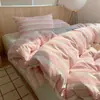 Estilo Ins, 100% algodão, tingimento em fio, algodão lavado, conjunto de cama de três peças, adequado para dormitórios estudantis, tamanho de cama de solteiro, macio e confortável