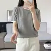 Nova camiseta de verão em algodão puro com blocos de cor, manga curta, modelagem que afina, gola redonda color block, design simples, top versátil para mulheres