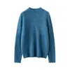 Suéter Nuevo Estilo Holgado Cálido Seda de Morera Cachemira Simple Tejido Jersey Suéter para Mujer Cuello Medio Alto Color Sólido Básico