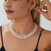 Collar de Perlas de Doble Fila de Alto Brillo Más Vendido Transfronterizo, Cadena Corta Versátil para Clavícula Incrustada de Diamantes, Accesorios para Vestido de Banquete, Collar para Mujer