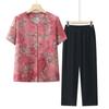 Roupas de verão para meia-idade e idosos, roupas femininas para mães, roupas para avós, roupas de verão, conjunto de duas peças com cardigã pequeno de manga curta para idosos