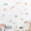 Papel de Parede Estilo Desenho Animado Céu Nuvens Folhas Adesivos Sala de Estar Quarto Decoração de Parede Arco-Íris Meteoro Autoadesivo Pvc