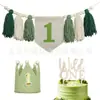 Set de Cumpleaños Número 1 Transfronterizo con Sombrero de Tela Plisada de Algodón, Bandera para Trona, Tarjeta Insertable para Sombrero con Flor de Borla de Cuentas de Madera Ins
