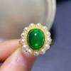 Anillo de Ópalo Verde Natural Plata S925 Incrustado con Perlas Doradas Adornado Joyería para Mano de Mujer Colorido Sin Grietas Pequeño Fragante