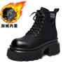 Botas Chelsea de Couro com Solado Grosso para Mulheres, Estilo Britânico, Novo Modelo 2025, Botas Curtas Marrons Aumentadoras de Altura para Mulheres Baixas, Botas Versáteis para Outono e Inverno
