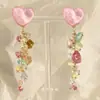 Pendientes de Ganchillo con Borlas de Grava de Colores Estilo Dopamine Girl Diseño Dulce Primavera y Verano Pendientes Estilo Vacaciones Pinzas para Orejas de Corazón