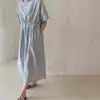 Vestido Sencillo de Color Sólido, Estilo Coreano, Corte Holgado para Adelgazar