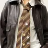 Corbata de Estrella de Sarga Marrón Vintage Estilo Campus Americano para Mujer, Tendencia de Accesorio de Bufanda Estilo Universitario Retro