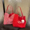 Bolsa Casual de Nylon Amarela Xadrez Estilo Coreano para Mulheres, Bolsa Tote de Ombro com Letras de Grande Capacidade, Bolsa Dupla Face para o Dia a Dia