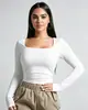 2026 Transfronterizo Europeo y Americano Amazon Mujer Nueva Moda Cómodo Casual Ajuste Delgado Cuello Cuadrado Manga Larga Top Corto Camiseta