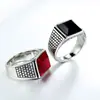 Anillo de acero inoxidable nuevo europeo y americano, acero de titanio, chapado en oro, gema roja, anillo para hombre, anillo de venta caliente transfronteriza