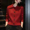 Abrigo-suéter rojo con cuello para mujer, otoño e invierno, casual, elegante, estiloso, rejuvenecedor, adelgazante, cárdigan de punto