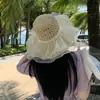 Sombrero de Paja Francés con Encaje Sombrero de Mujer Playa Verano Sombrero para el Sol Ala Transpirable Protección Solar Costera