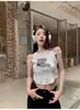 Dulce Sexy Chaleco Corto Sexy para Mujer Ropa de Exterior de Verano Diseño Único Chic Top sin Mangas Camiseta de Moda