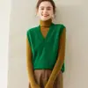 Chaleco de Cachemira para Mujer de Tres Hilos Engrosado Cuello en V Camiseta Base de Punto Otoño e Invierno Nuevo Casual Holgado Talla Grande Ropa Exterior