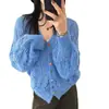 Cárdigan de Punto Calado con Cuello en V Crochet para Mujer Otoño Nuevo Estilo Coreano Reductor de Edad Delgado Holgado Suéter Abrigo Top