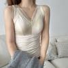 Nuevo chaleco cálido de otoño e invierno, prenda exterior de satén y encaje, prenda interior para mujer, camiseta básica sin costuras hueca push-up con almohadilla en el pecho, transfronterizo