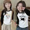 Nova Camiseta de Algodão Puro com Manga Longa para Meninas Primavera/Outono 2026 Roupa de Outono Estilo Coreano Camiseta Cartoon Curva Infantil Camada Base Ins
