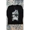 Camiseta de manga comprida estampada subcultura dark Y2K, camisa polo, top trendy retrô desgastado de corte solto