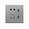 Panel de enchufe de interruptor universal multi-cinco orificios USB para pared doméstica, tipo 86, gris, plano, ultra-delgado, una apertura, control único