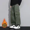 Pantalones de Trabajo para Exteriores Talla Grande para Hombre NASA Primavera Otoño Invierno Forro Polar Puño Suelto Casual Largos