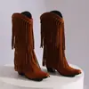 Nuevas Botas Británicas Altas 40 Comercio Exterior Botas Finas talla extra Botas de Tacón Alto 48 Botas con Borlas Otoño e Invierno Botas de Tacón Grueso Mujer Adulta