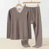 Ropa interior sin costuras de lana y seda de peso pesado para hombre, traje de invierno cálido, camiseta de cuello en V de manga larga, terciopelo de doble cara, ropa de otoño y pantalones largos