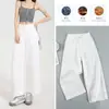 Calça Baguete de Algodão Tencel à Prova de Três Coisas, Caimento Solto, Perna Larga, Cintura Alta, Jeans Branco Puro Bordado com Contas, Calça de Vovó, Comprimento Cropped