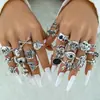 Anillo Punk Cara de Calavera Oscura Transfronterizo Europeo y Americano Conjunto de Anillos Exagerados Vintage Araña Carta de Póker