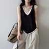 Chaleco de punto patchwork bicolor de dos piezas falsas para mujer, estilo verano 2026, top tipo camisola de alta gama para usar por fuera