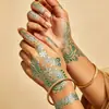 Novos Adesivos de Tatuagem de Henna Florais Verde Prata Indianos Casamento Mão Costas Videira Adesivos de Tatuagem à Prova d'Água Longa Duração